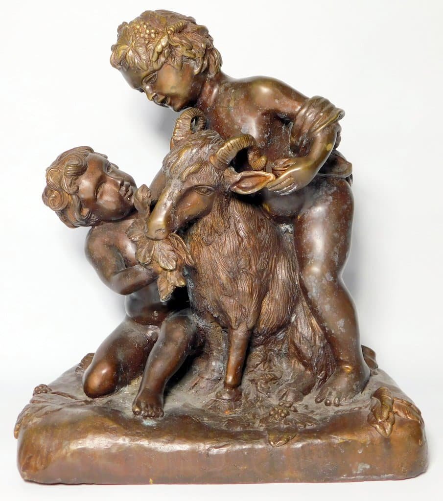 signed bronze goat statue